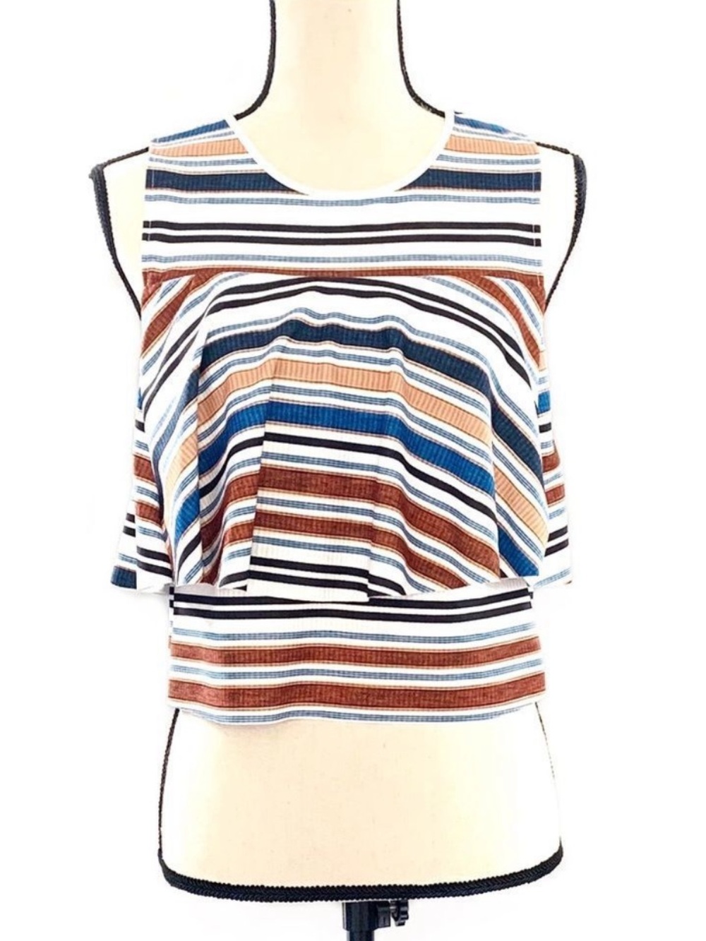 Zara RARE | B | W Collection Striped Ruffle Tank Top Drape Front